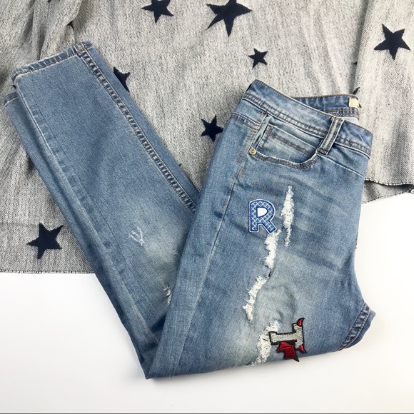 Cache Jeans My Pretty Denim Patches High Rise Crop - Picture 3 of 7